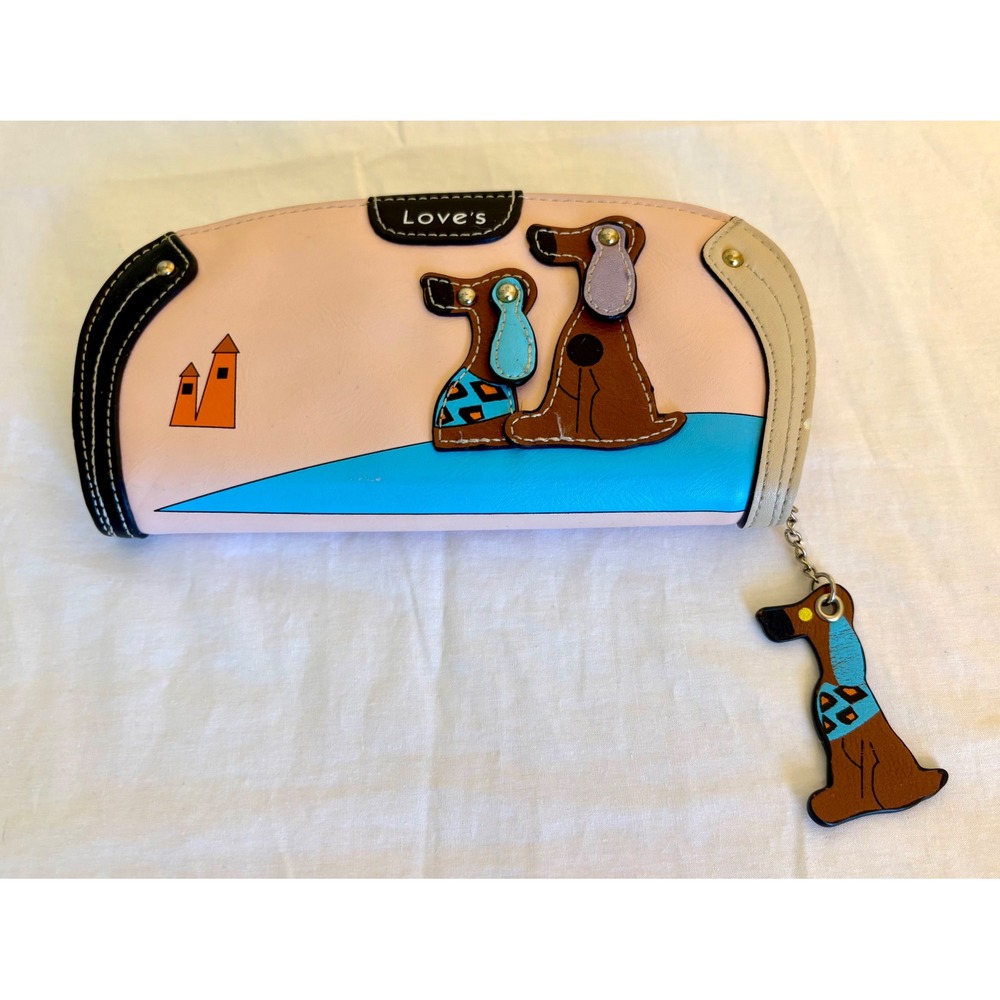 Love's Pink Faux Leather Dachshund Dog Applique Zip Around Clutch Wallet Charm